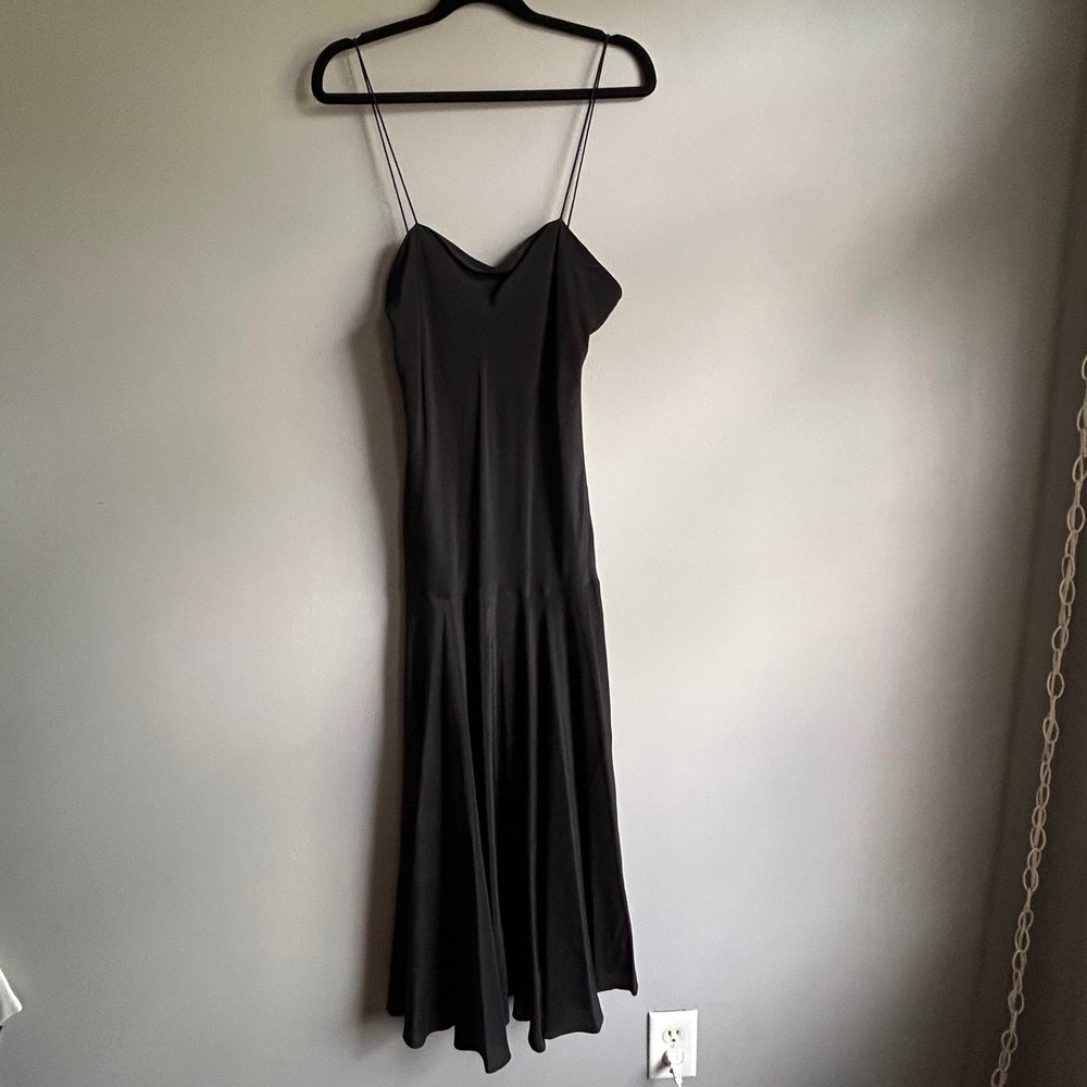 Soo Yung Lee Vintage Black Silk Blend Spaghetti Strap‎ Cowl Midi Dress Size 10
